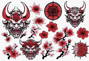 Cherry blossom red sun oni tattoo idea
