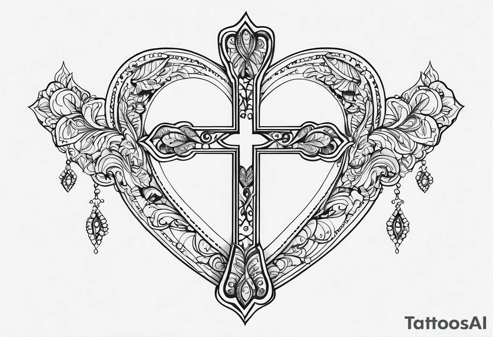 Thin cross, a small heart, the name paisley tattoo idea