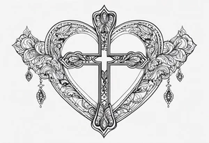 Thin cross, a small heart, the name paisley tattoo idea