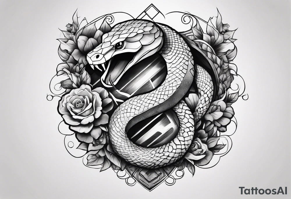 half sleeve with a snake heart and knife tattoo idea