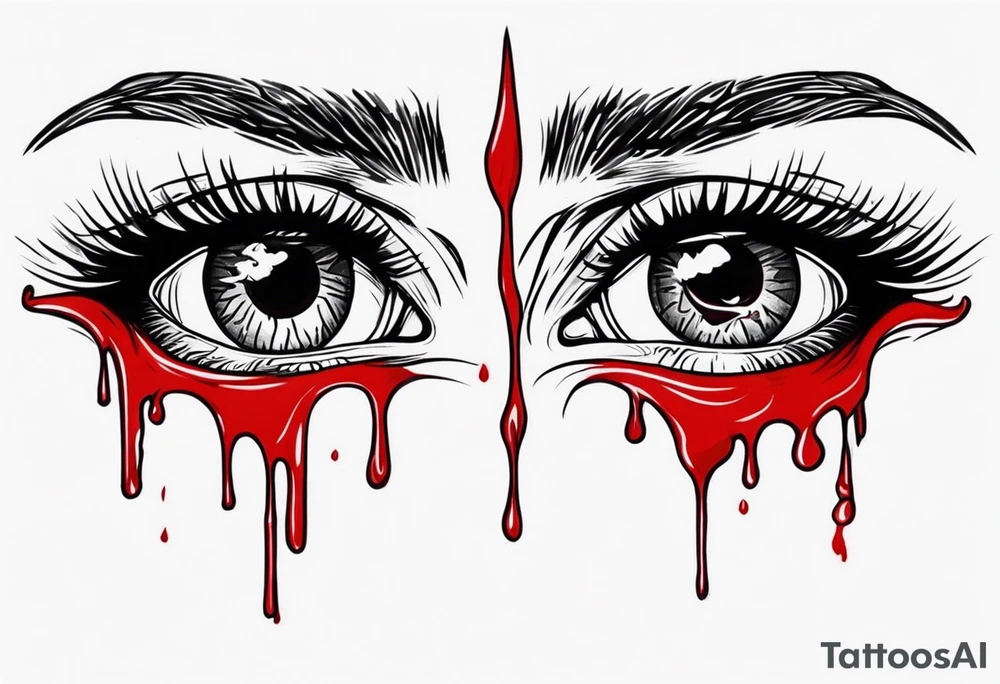 Bleeding tear flows to down from red eye Man sleeve tattoo design tattoo idea
