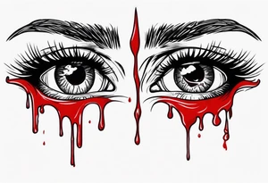 Bleeding tear flows to down from red eye Man sleeve tattoo design tattoo idea