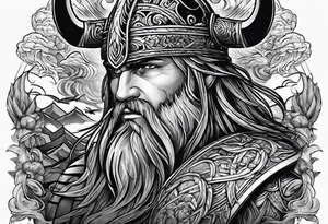 forearm sleeve with vikings and clouds tattoo idea