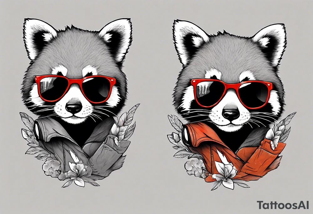 Rebel red panda full body wearing aviator sunglasses tattoo idea