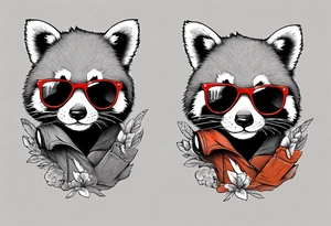 Rebel red panda full body wearing aviator sunglasses tattoo idea