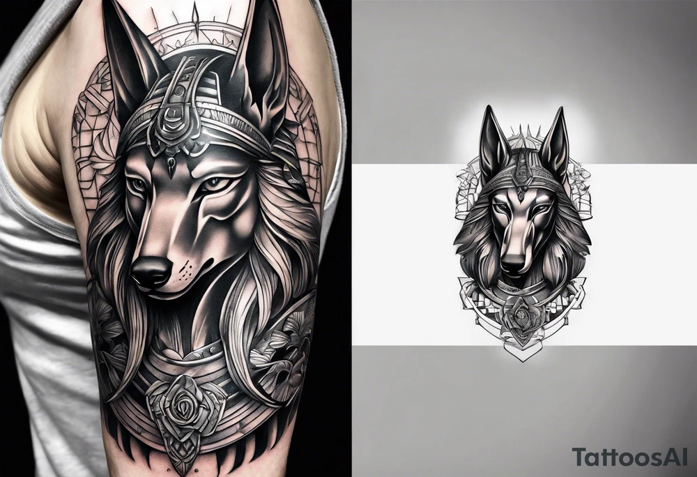 The war between Anubis  and ra tattoo sleeve design tattoo idea
