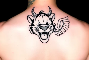 Cartoon tigger from Winnie the Pooh with a mad face devil horns and one as an angel tattoo idea