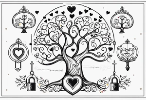 Family tree with lock and hearts for each person tattoo idea