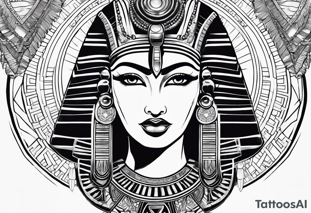 black and white Egyptian goddess Isis tattoo idea