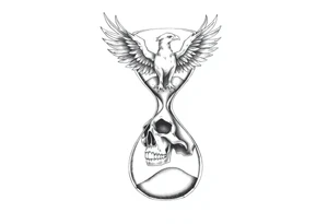 A cracked hourglass with the sands forming a skull below and a phoenix rising from the top. tattoo idea