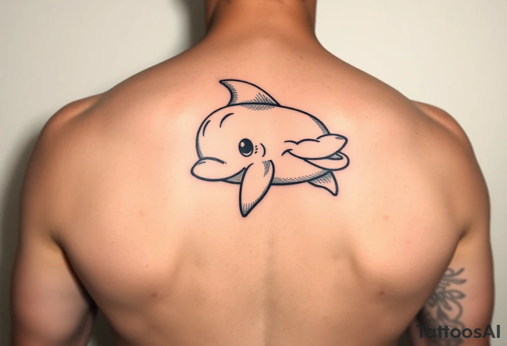 Cartoon dolphin with a smirk on the face tattoo idea