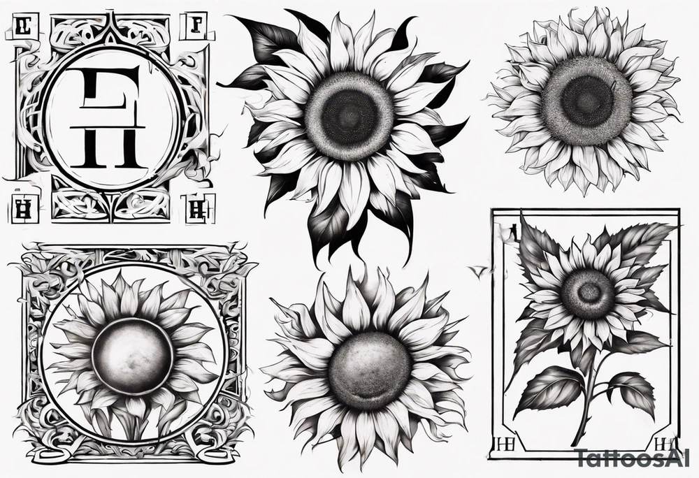 combining the letters E and H with a sunflower image tattoo idea