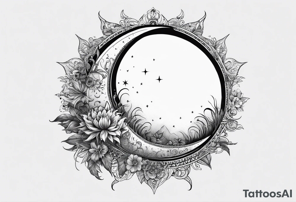 Waxing crescent moon covering half of the sun tattoo idea