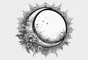 Waxing crescent moon covering half of the sun tattoo idea