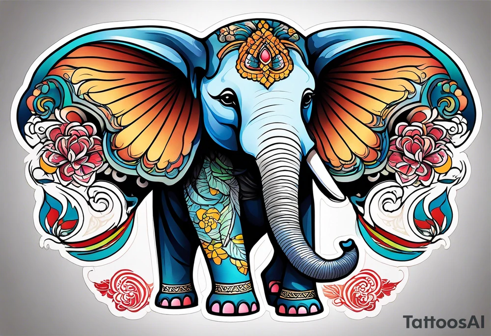 cute elephant with wings tattoo idea