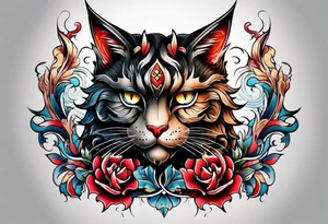 Calf tattoo of a devil cat tattoo idea