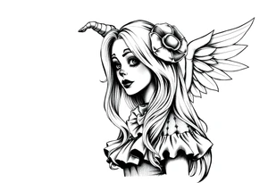 Payasa Clown Girl long hair Angel Wings tattoo idea