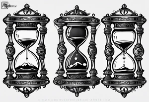 I want a tattoo-inspired design for a t-shirt that features a bold and detailed hourglass with galaxy tattoo idea