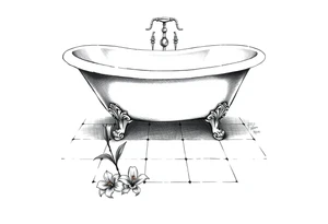 Clawfoot bathtub with lily coming up from tile floor tattoo idea