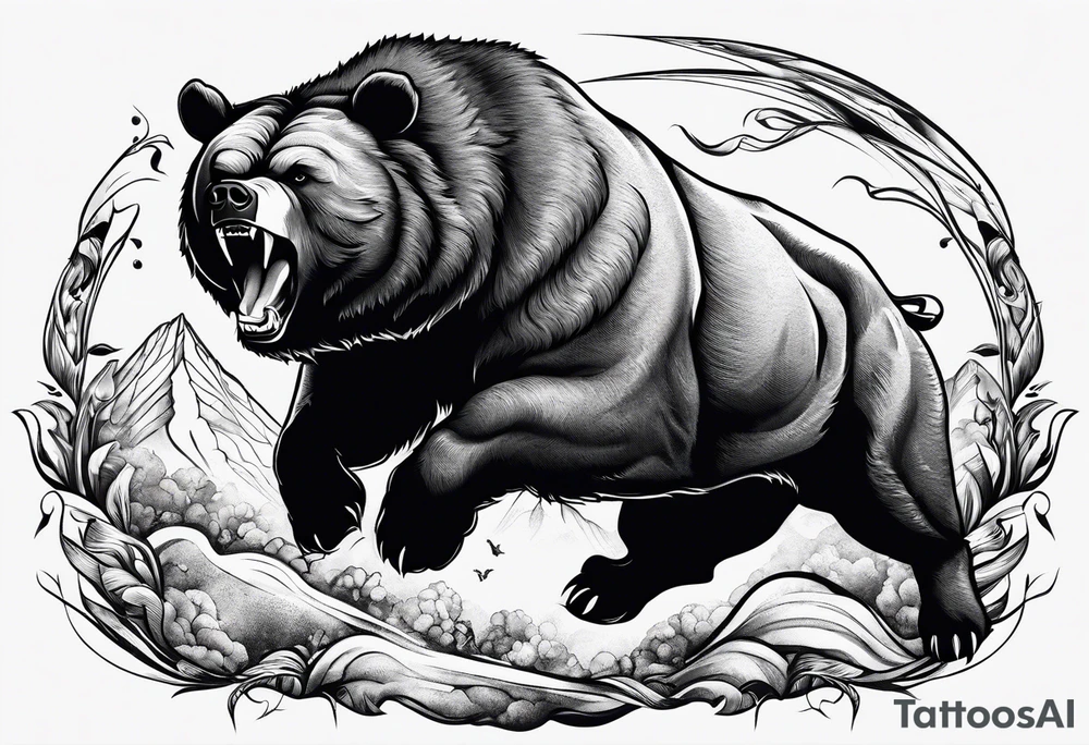 I want a sleeve tattoo design bear fighting a bull tattoo idea