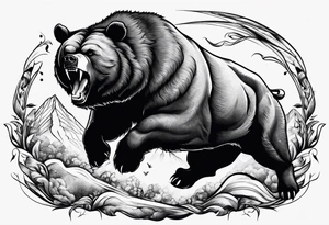 I want a sleeve tattoo design bear fighting a bull tattoo idea