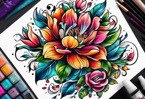 Colorful flower sleeve tattoo idea