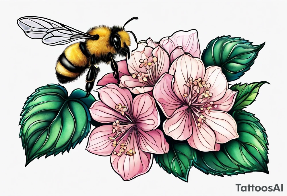 Small tattoo. There’s a hydrangea and a bee but they are not touching. Make the bee smaller than the hydrangea and have the bee off to the side. tattoo idea