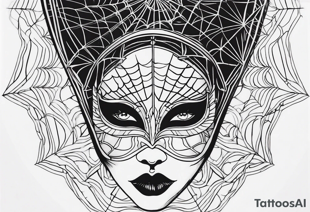 masquerade face with spider webs tattoo idea