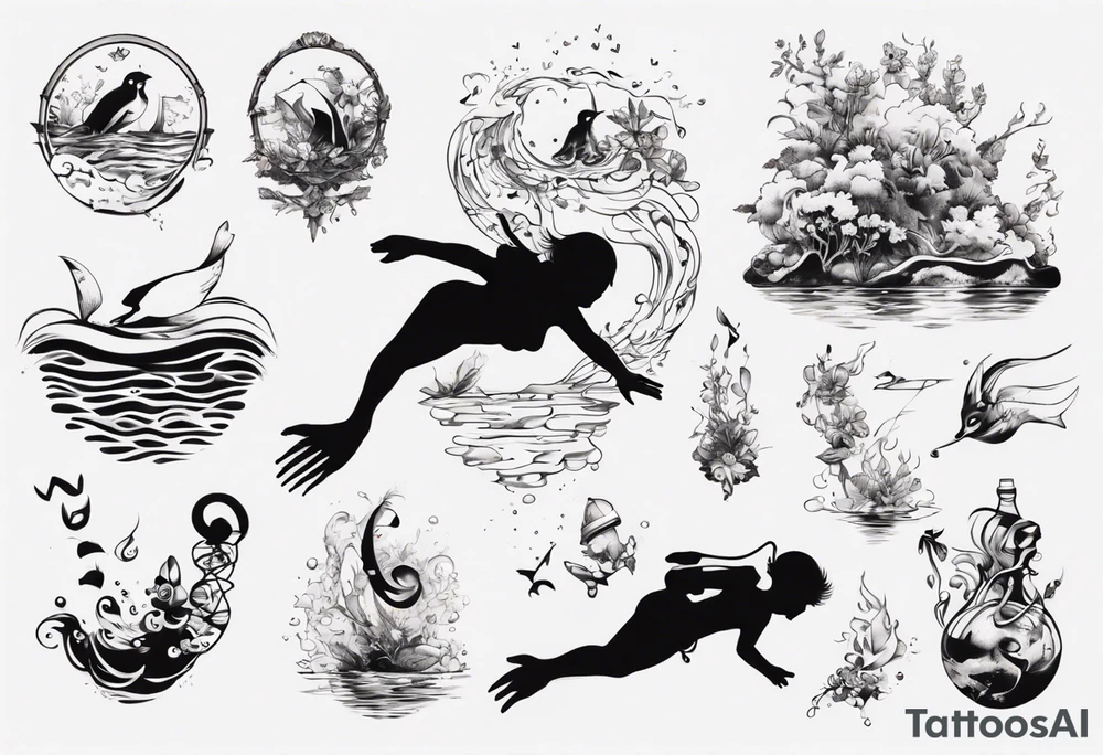 Diving into love , music theme, simplicity water scene tattoo idea Diving into love , music theme, simplicity water scene tattoo idea