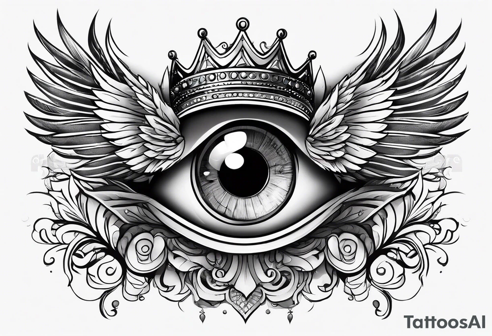 big eye with wings and crown tattoo idea