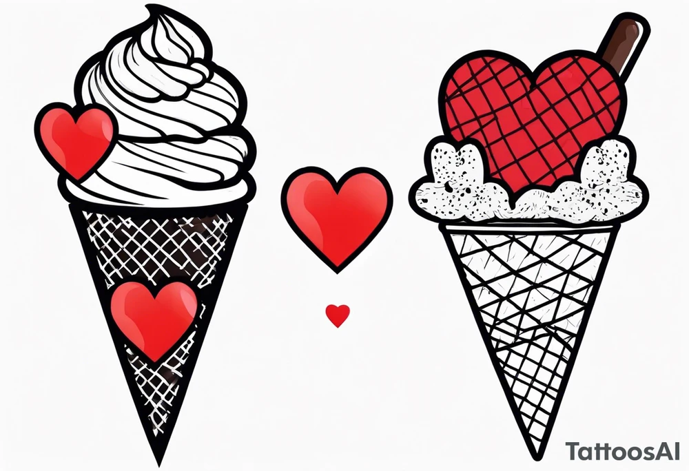 sketch chocolate chip ice cream cone with one red heart tattoo idea