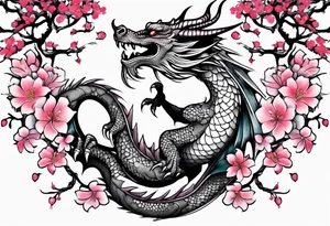 Dragon intertwined in cherry blossom, large feminine shoulder tattoo tattoo idea