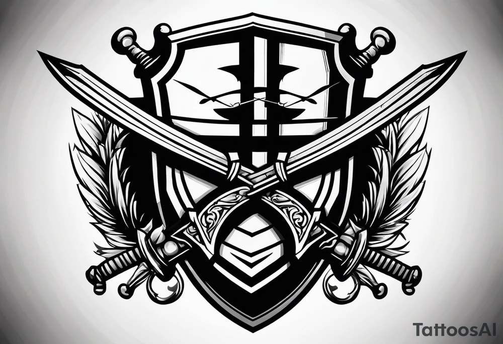 shield with crossed swords tattoo idea
