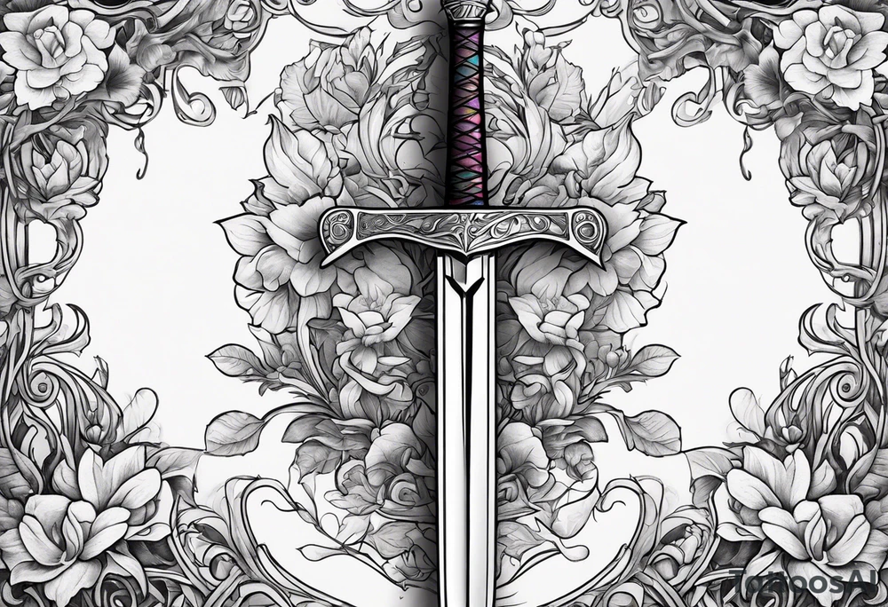 a sword with vines and flowers wrapped around it tattoo idea