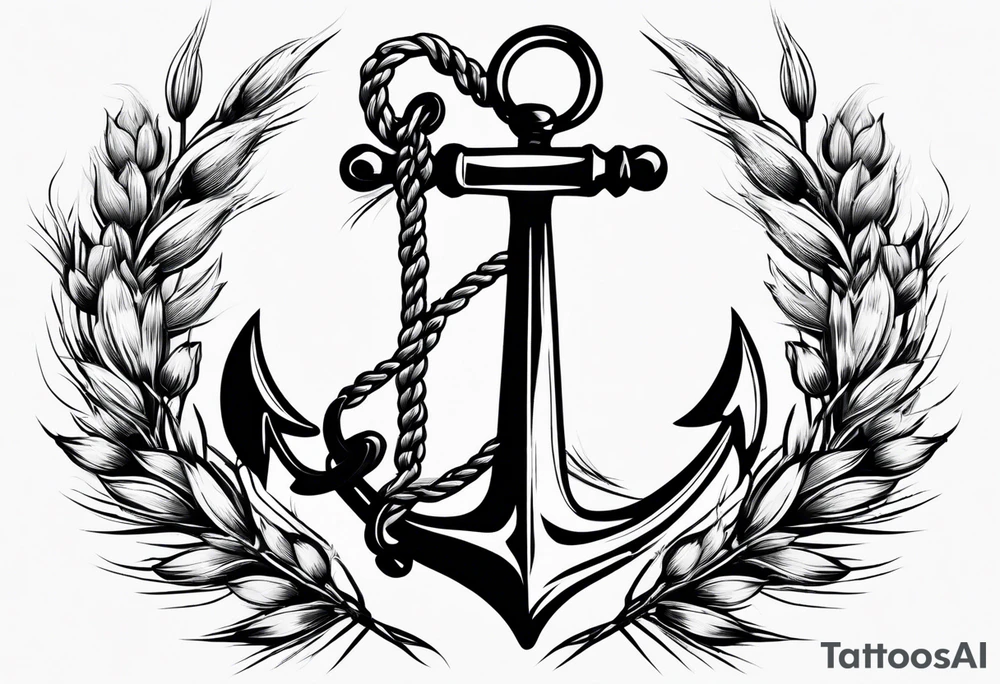 anchor with two wheat sheaves tattoo idea