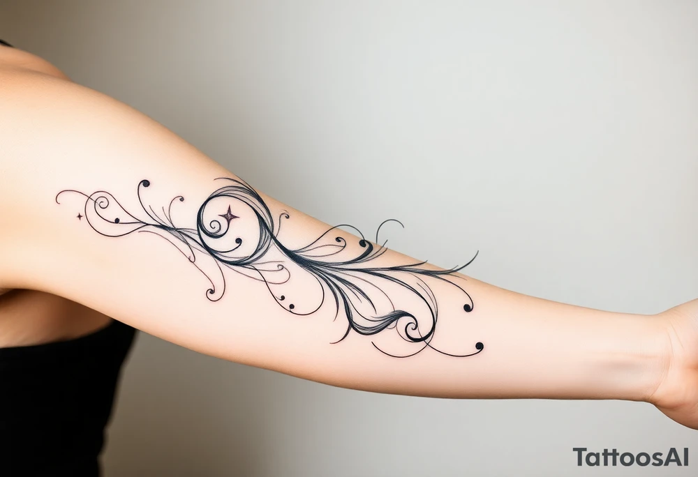 Ethereal Celestial dreamy swirling design elements that are daintily flowing like light wispy smoke tattoo idea
