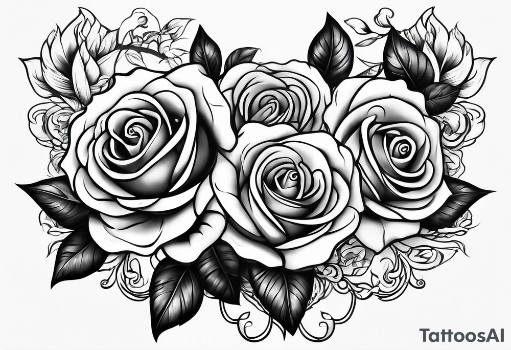 4 roses with a banner full back calf tattoo idea