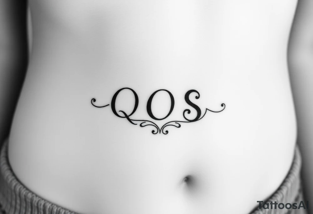 text reading "QOS" across a womb tattoo tattoo idea