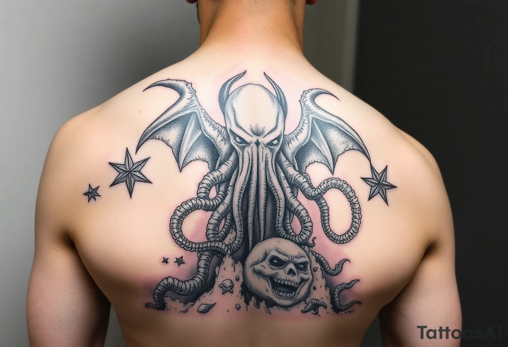 Cthulhu rising from the depths fighting star spawn and shugguths tattoo idea