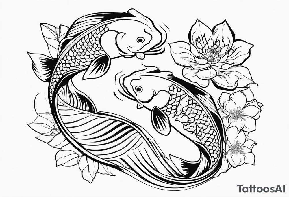 2 koi fish and flowers tattoo idea