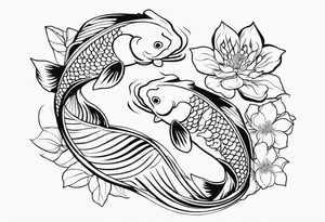 2 koi fish and flowers tattoo idea