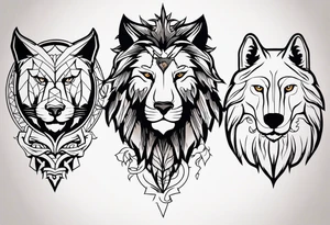 Tattoo of a Lions head, a Wolfs head, and an Eagles head tattoo idea