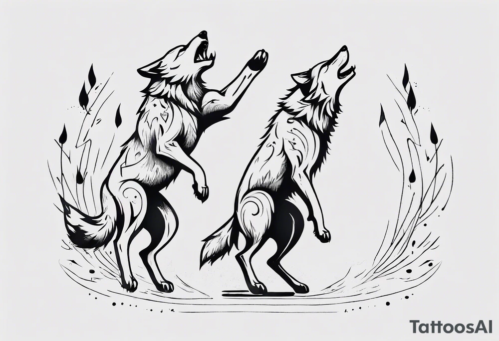 two wolves dancing on their hind legs tattoo idea