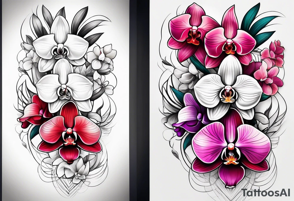 vertical minimal design with 
orchids tattoo idea