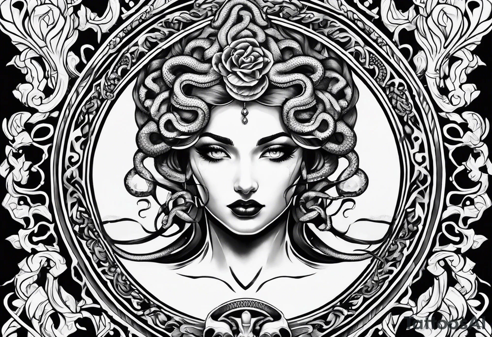 Gothic 
Medusa snakes neo traditional tattoo idea