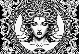 Gothic 
Medusa snakes neo traditional tattoo idea