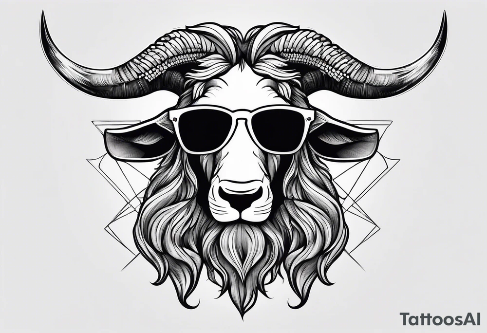 capricorn with beard and sunglasses tattoo idea