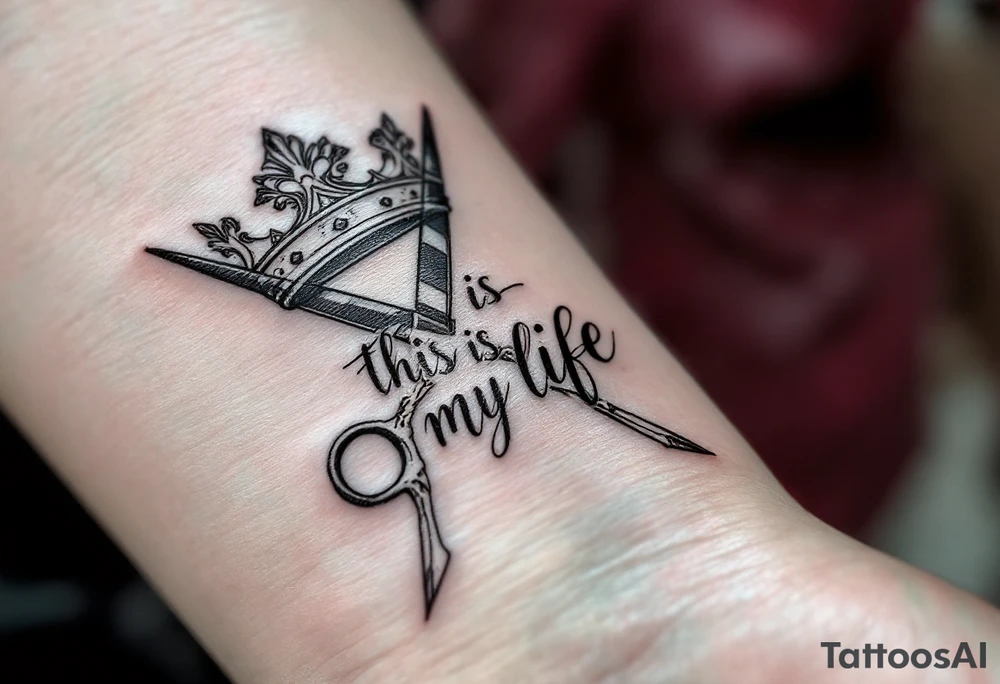 Barber pole crown scissors 
           THIS IS MY LIFE tattoo idea