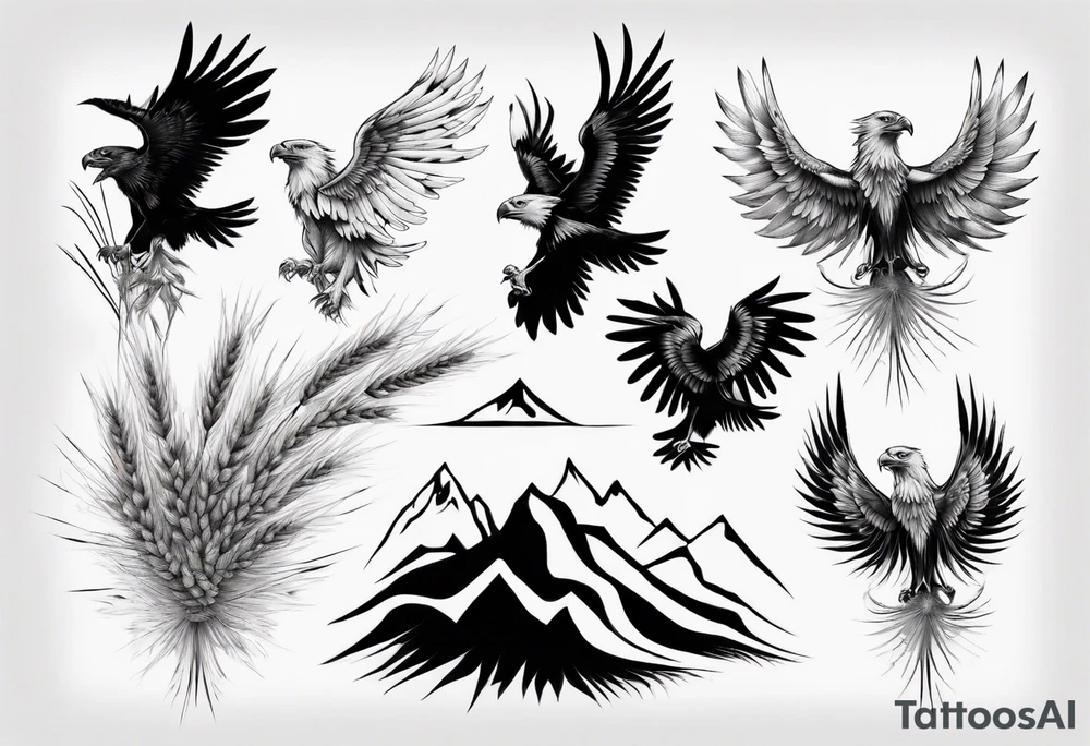 mountains wheat eagle tattoo idea