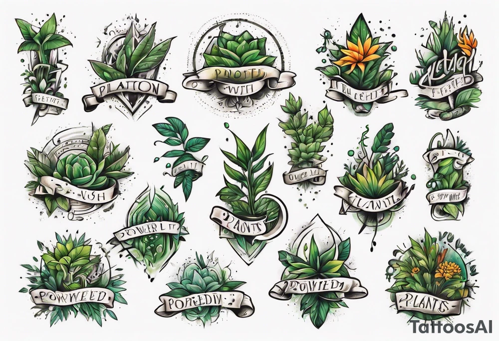 Word Powered with plants tattoo idea